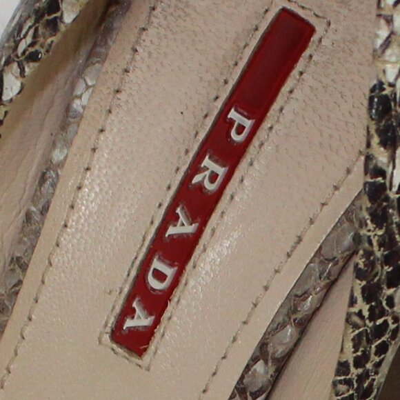 Prada Beige Taupe Gray Python Leather Cork Wedge Peep-Toe, Size 36.5 (US 6.5) - Picture 7 of 9